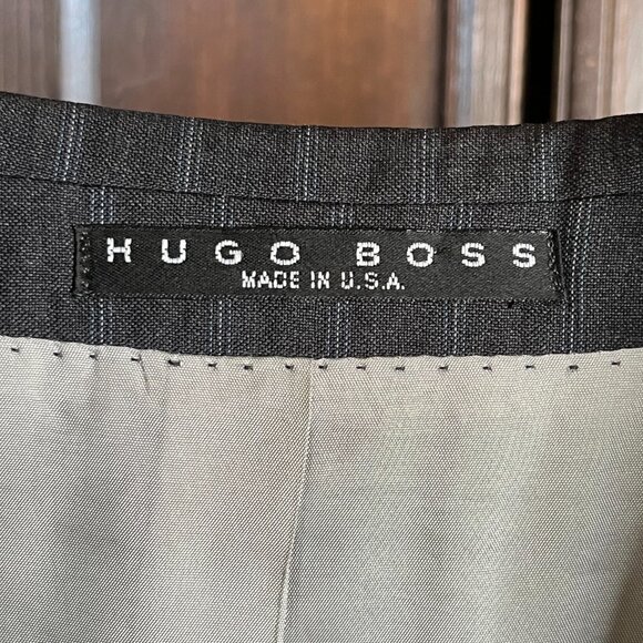 Hugo Boss Suit Coat Jacket Mens 44R Gray w/ Blue Stripe Wool Super 100 2-Btn USA - Picture 3 of 15